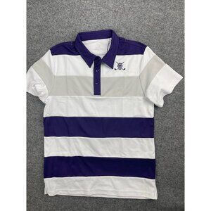 Chuco Equus Golf Shirt Men's Small White Purple Striped Polo Short Sleeve NWT